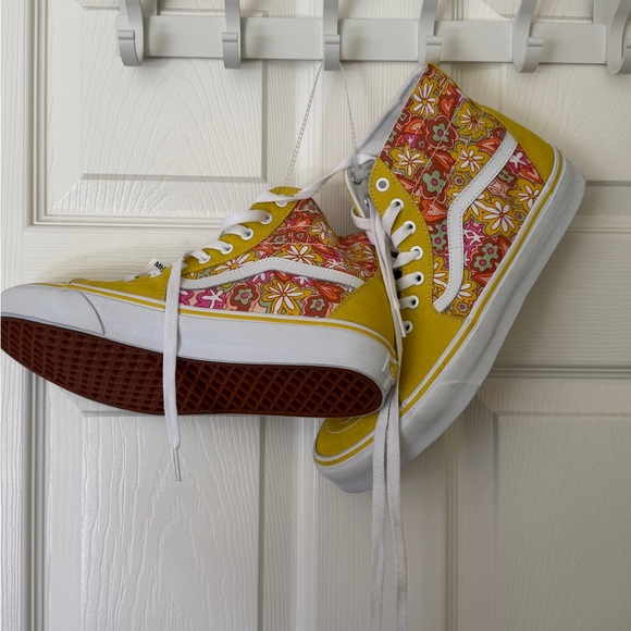 Vans Shoes - Vibrant Yellow Floral High-Top Vans Sneakers Women’s 12